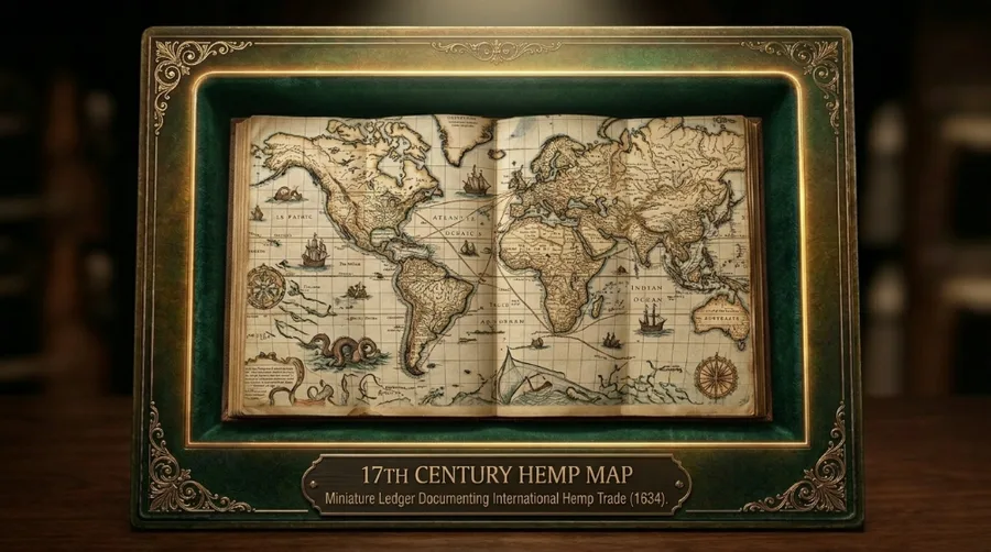 Hand-drawn seventeenth-century map with hemp trade routes marked across Asia