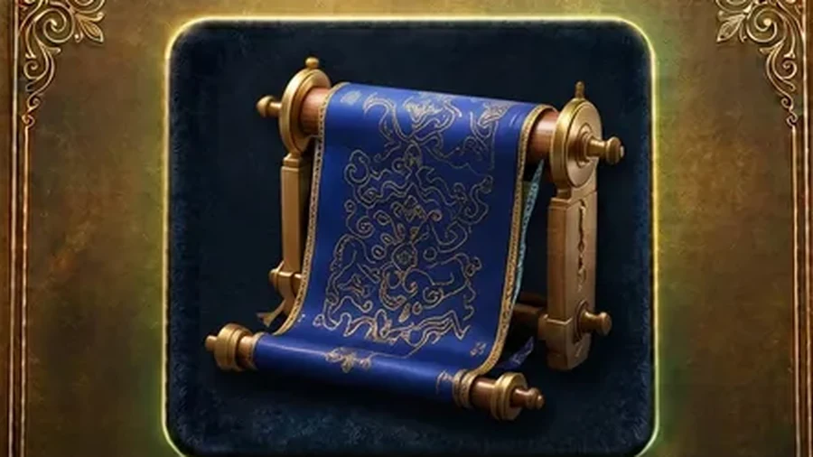 Illuminated scroll on hemp paper with gilt ornament on turned wooden rollers