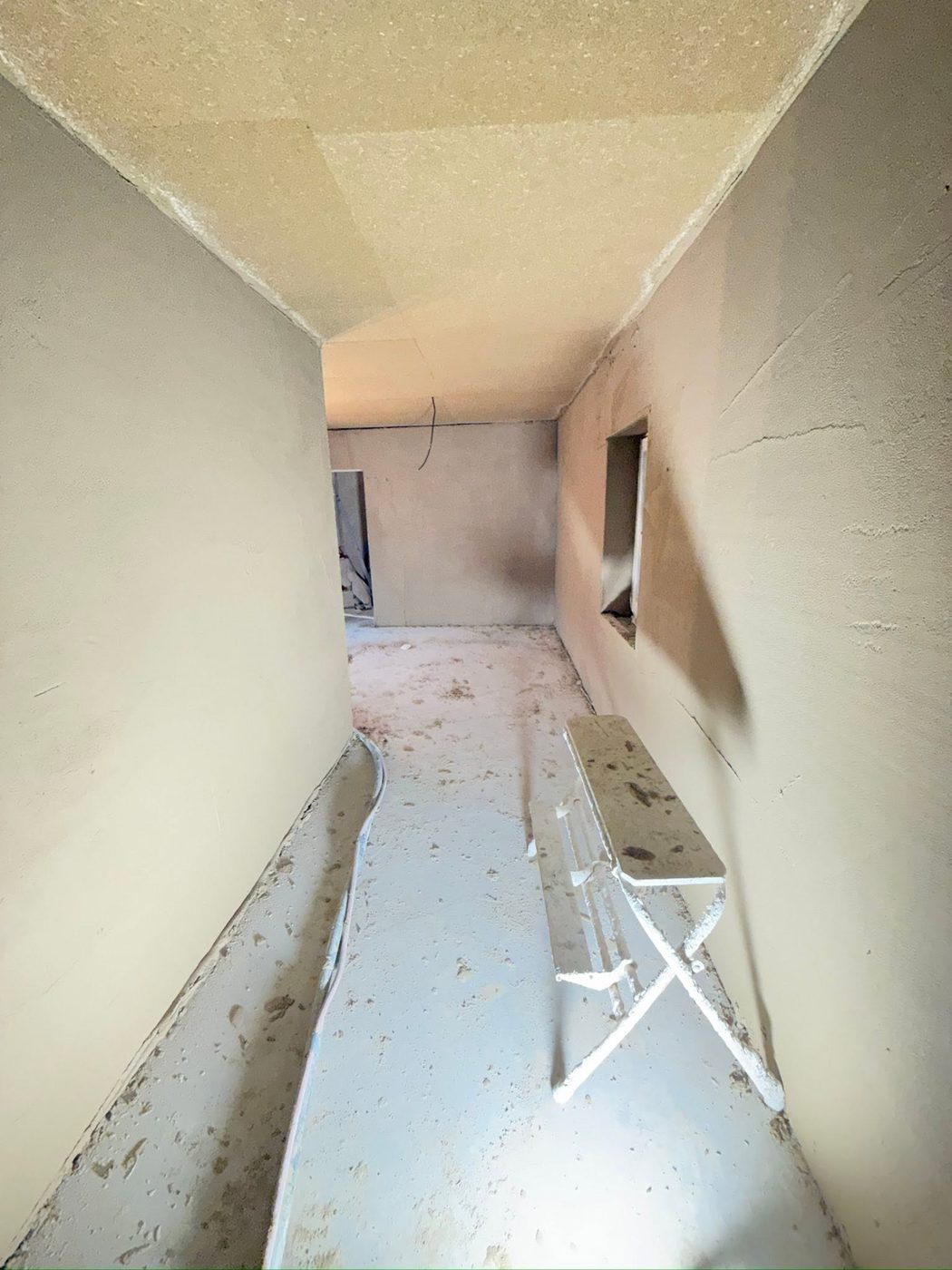 A finished hemp-lime plastered interior room