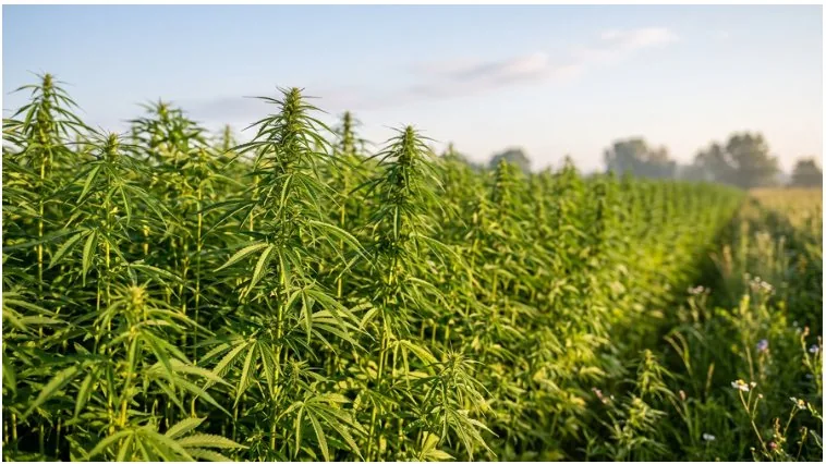Hemp field at sunrise